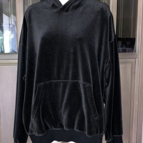 H&M Black Oversized Thick Velour Hoodie Drop Shoulder Kangaroo Winter Cozy Top M - Picture 3 of 7